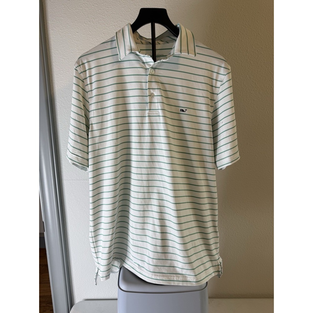 Vineyard Vines Men's Golf Polo Green/White Striped Size M